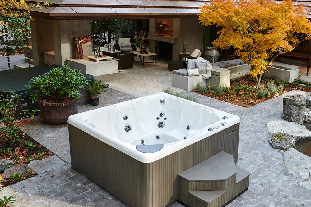 Beachcomber-Cabin-cropped Luxury outdoor hot tub patio oasis